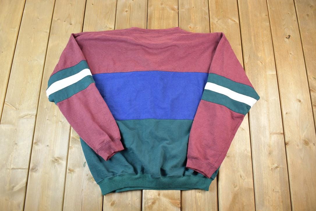 Vintage 1990s Honours Quarter. Button Colour Block Crewneck Sweater