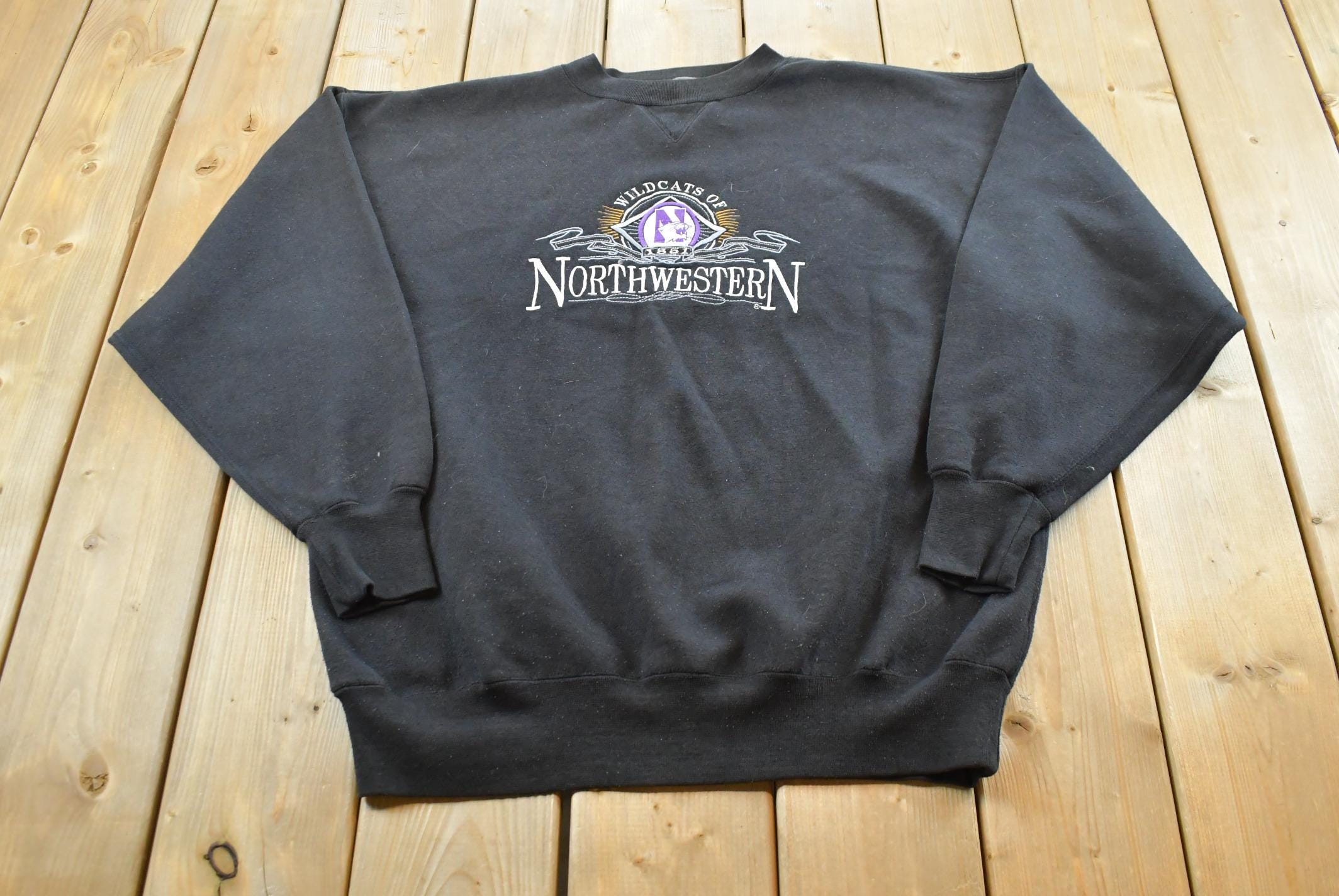 Vintage 1990s Northwestern University Wildacts Embroidered Collegiate Crewneck Sweatshirt Men's XL / 90s College Crewneck / NCAA