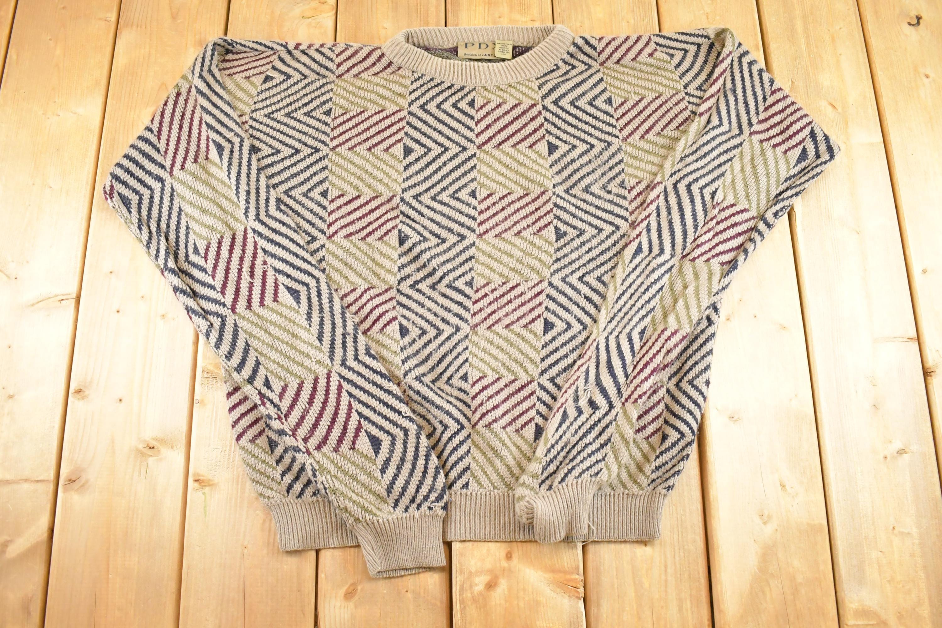Vintage 1990s Jantzen PDX Knit Crewneck Sweater Women's XL  90's Abstract Pattern 3D Knitted Sweatshirt
