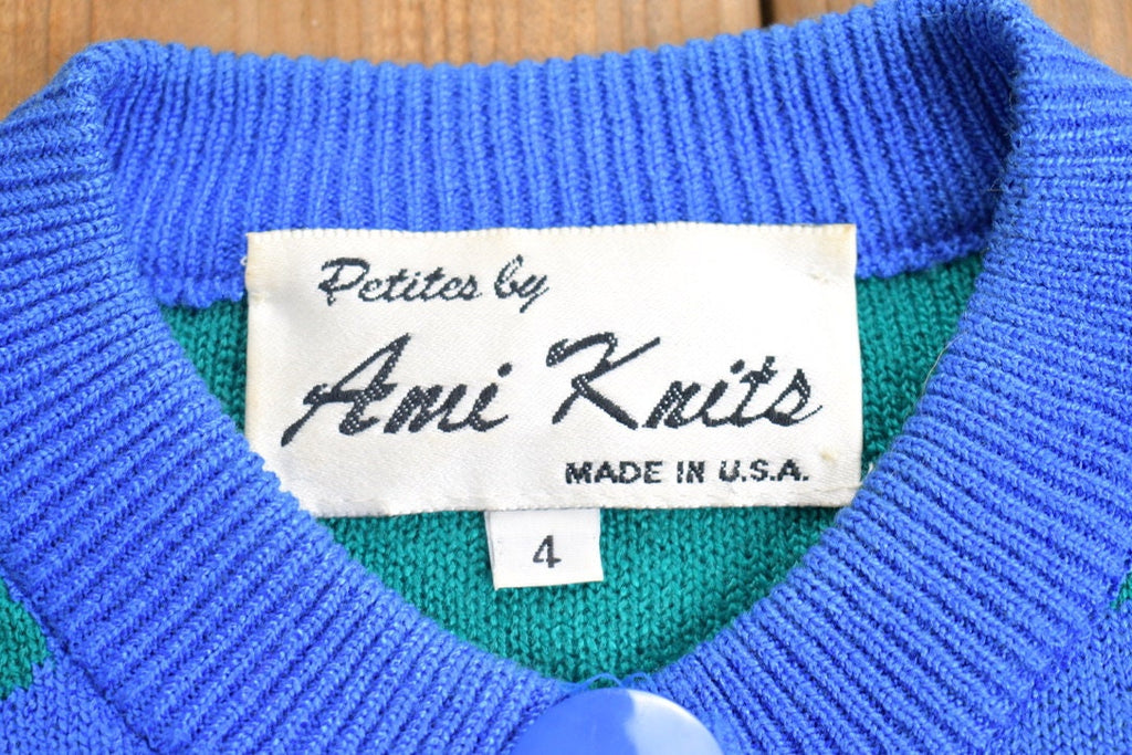 Vintage 1990s Ami Knits Striped Polka Dot Button Up Board Sweater