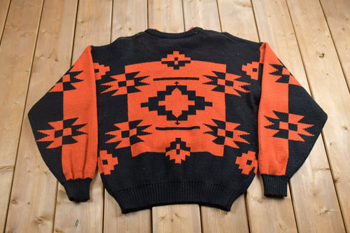 Vintage 1990s Patterned Knitted Crewneck Sweater / Vintage 90s Crewneck / All Over Pattern / Colorful / Sweatshirt / Abstract Pattern