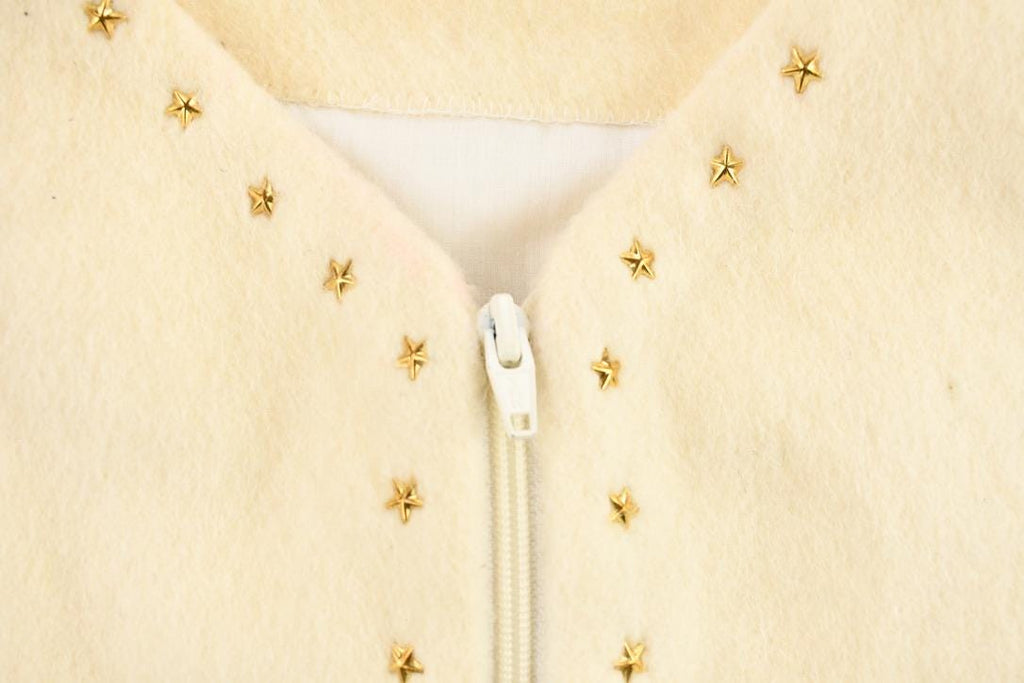 Vintage 1990s Women's White Star Embroidered Fleece Zip Up Cardigan Sweater Vest