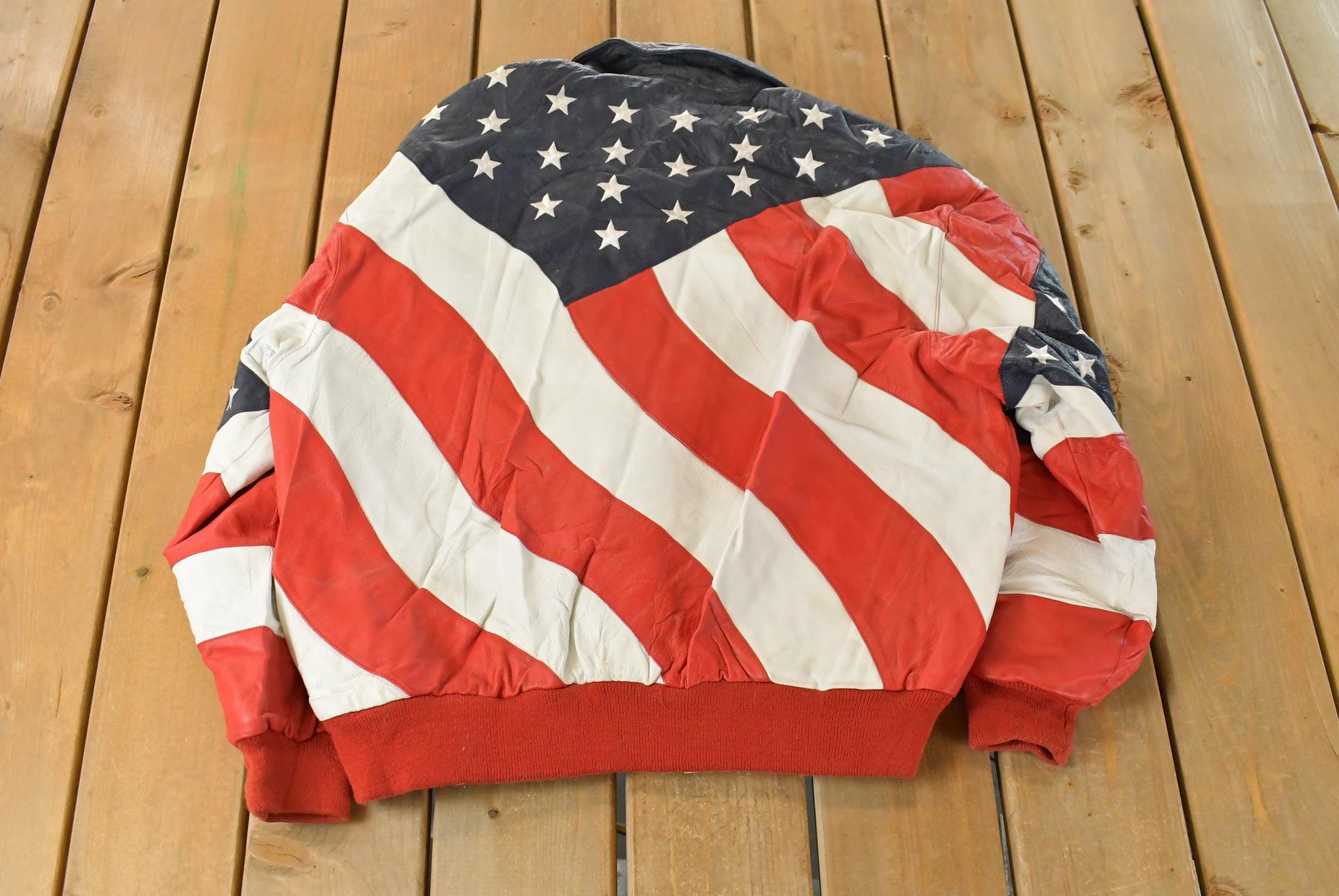 Vintage 1990s Michael Hoban Wheremi American Flag USA Leather Jacket Men's XL