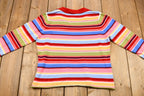 Vintage 1990s Talbots Rainbow Striped V-Neck Collared Sweater