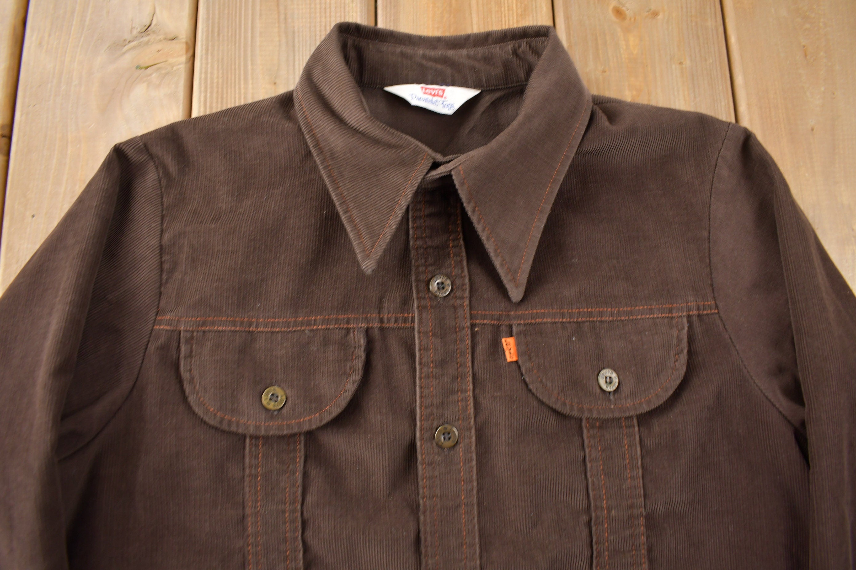 Vintage 1970s Levi's Panatela Tops Western Style Corduroy Button Up Shirt Made in USA Size L