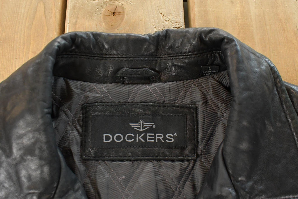 Vintage 1990s Dockers Leather Bomber Flight Jacket Men's XL