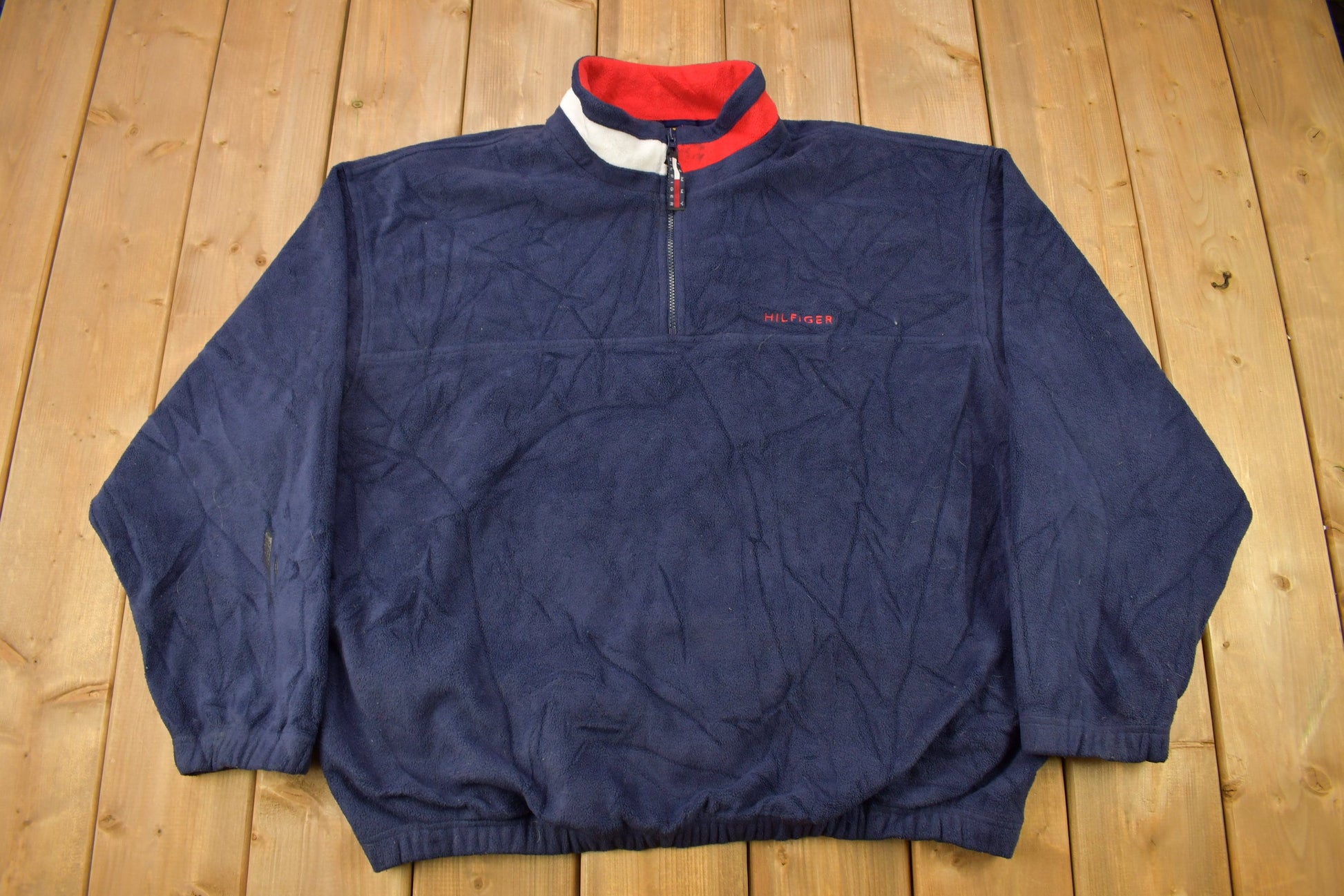 Vintage 1990s Tommy Hilfiger Flag Collar Quarter Zip Fleece Sweater