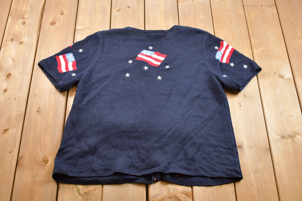 Vintage American Flag Knitted Short Sleeve Sweater