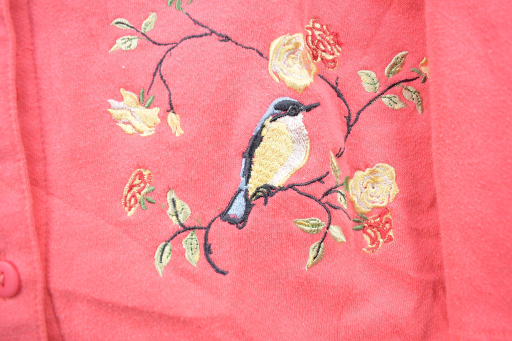 Vintage 1990s Bird Themed Embroidered Crewneck Sweater / 90s Crewneck / Grandma Sweater / Streetwear / Embroidered / Animal Theme / Floral