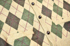 Vintage 1990s Argyle Land's End Knit V-Neck Ribbed Cardigan Sweater Vest