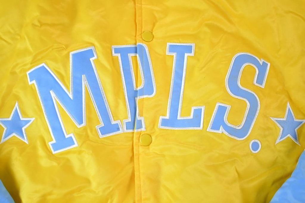Vintage 1990s Deadstock NBA Hardwood Classics MPLS Minneapolis Lakers Satin Button Up Windbreaker Basketball Jacket