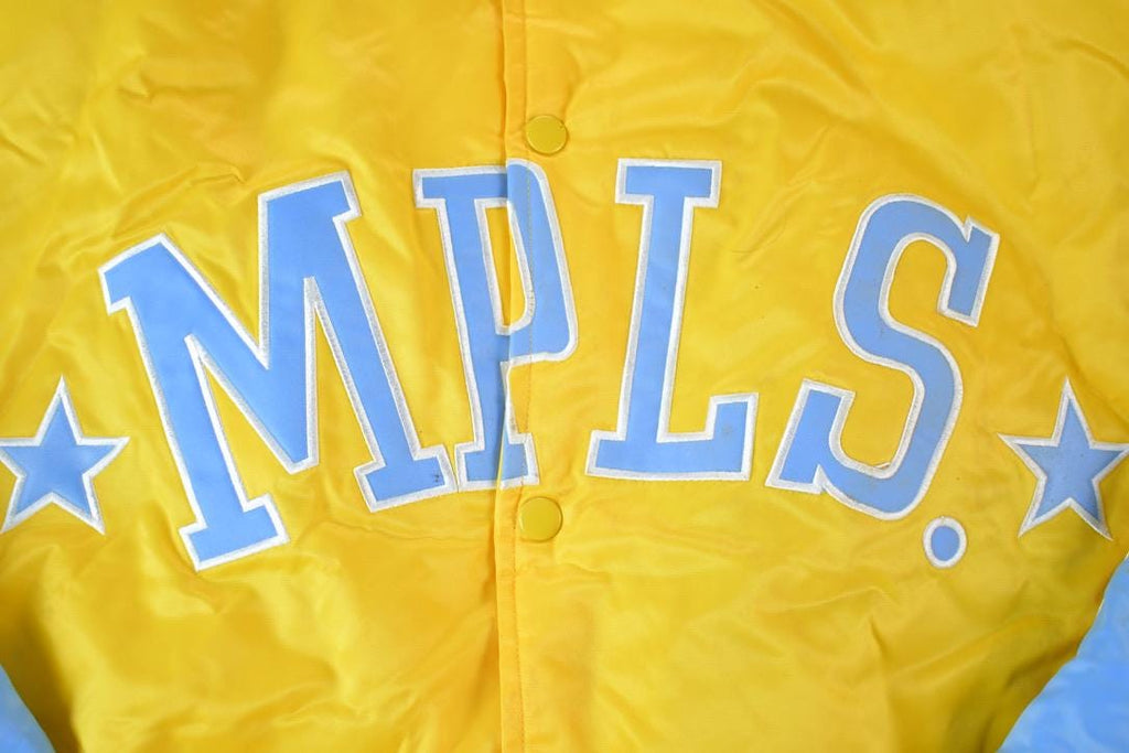 Vintage 1990s Deadstock NBA Hardwood Classics MPLS Minneapolis Lakers Satin Button Up Windbreaker Basketball Jacket