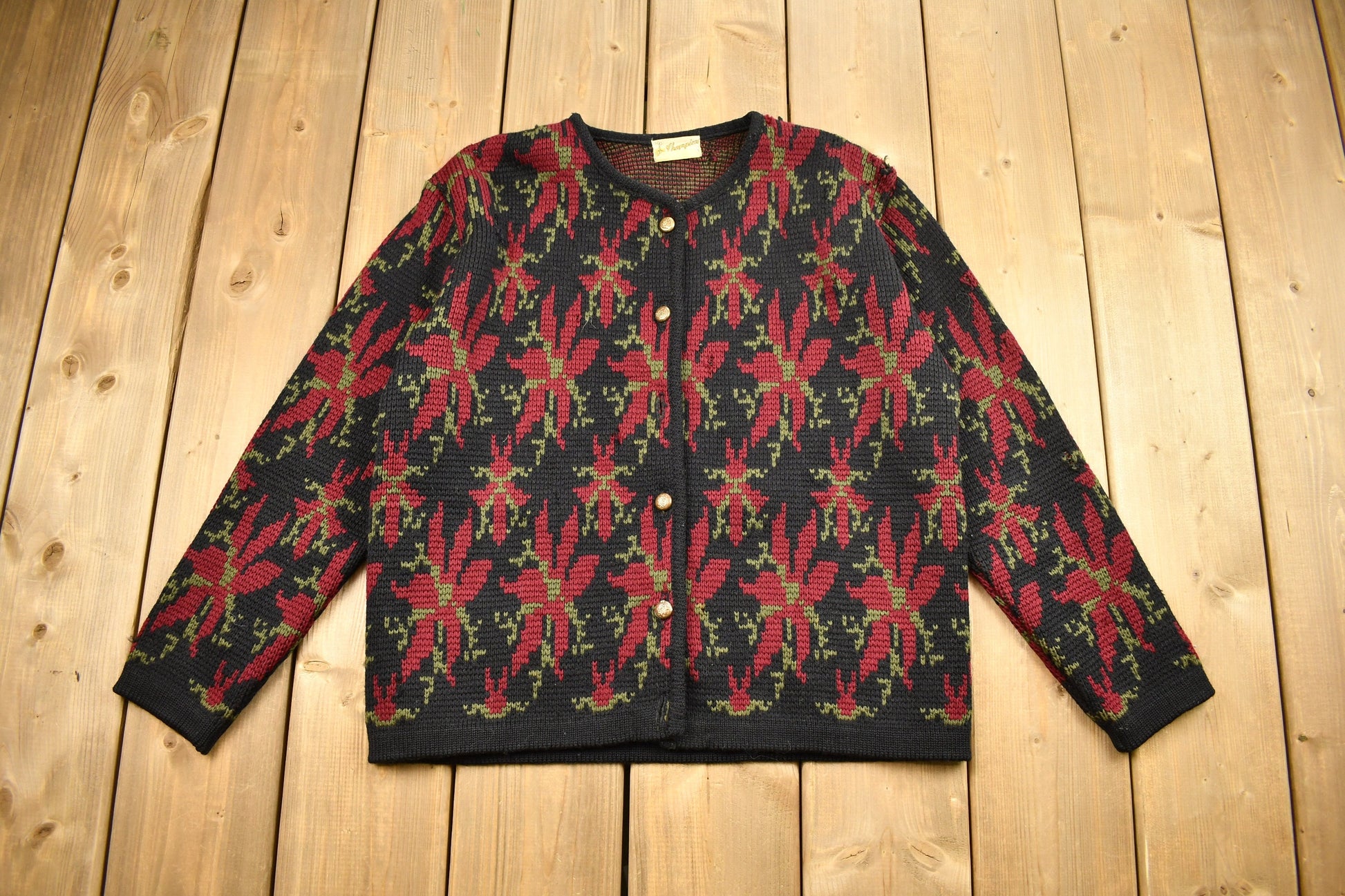 Vintage 1960s Champion Knitting Mills Cardigan Sweater  Vintage Champion  Button Up  Patchwork  True Vintage  Made In Canada