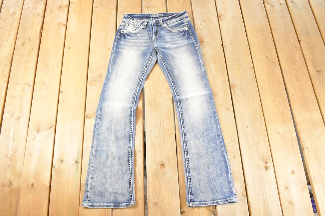 Vintage Deadstock Y2K Grace In LA Bedazzled Bootcut Aztec Low Rise Jeans Women's Size 27 x 32