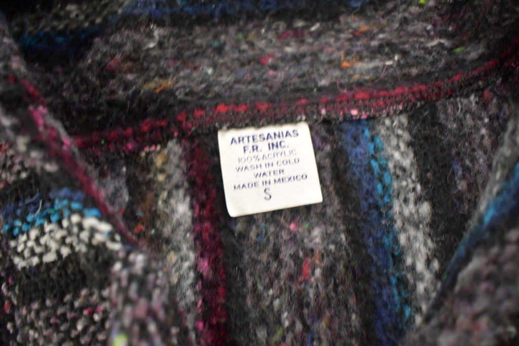 Vintage 1990s Artesania Hooded Pullover Striped Knit Poncho Blanket Hoodie