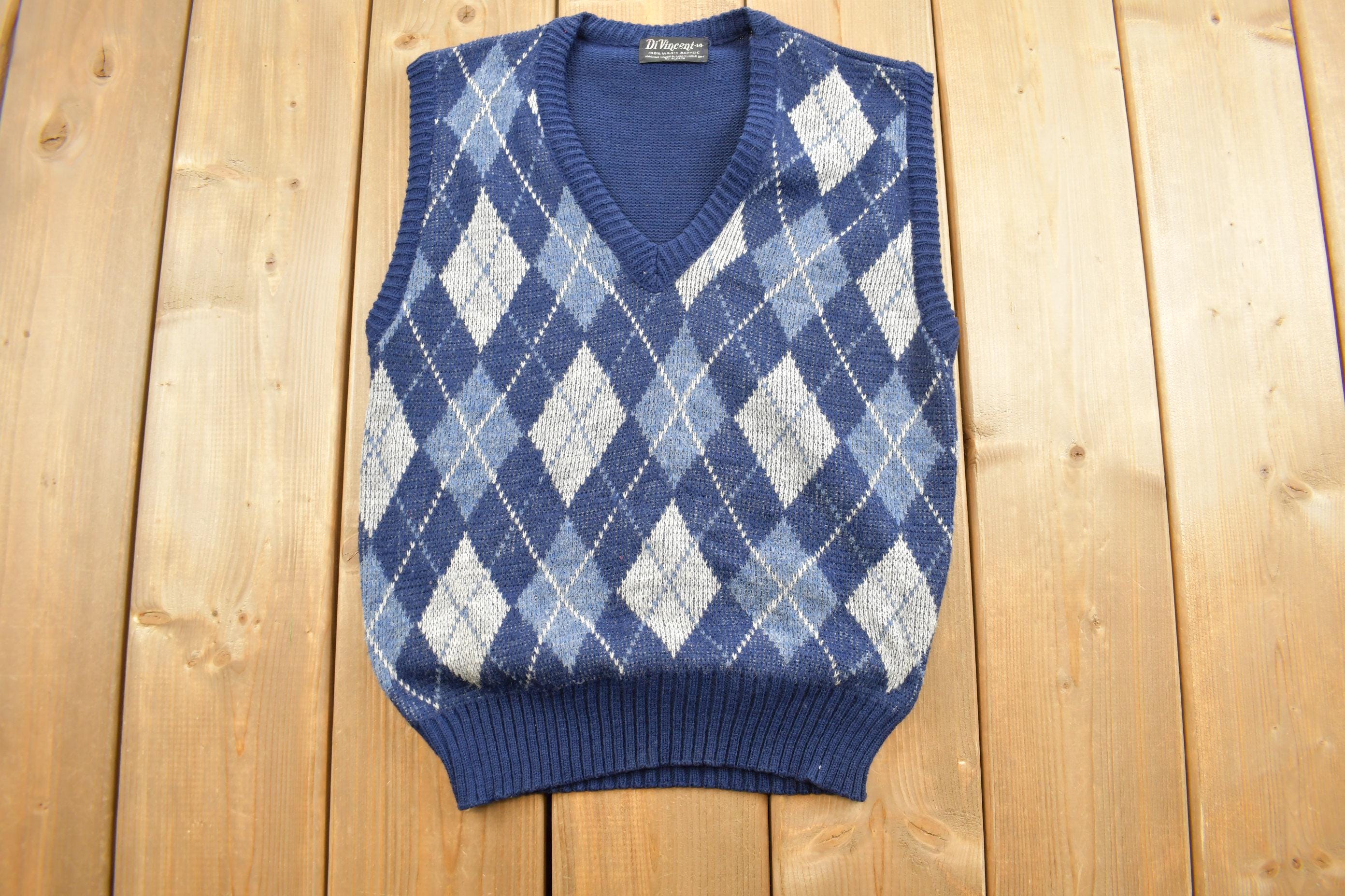 Vintage 1990s Di Vincent V-Neck Sweater Vest  Vintage 90s Vest  All Over Pattern  Colorful  Sweatshirt