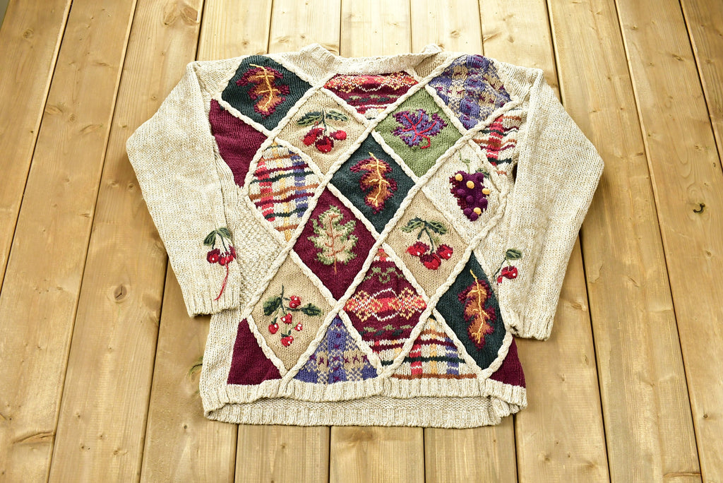 Vintage 1990s White Stag 3D Holiday Knitted Patchwork Ladies Sweater