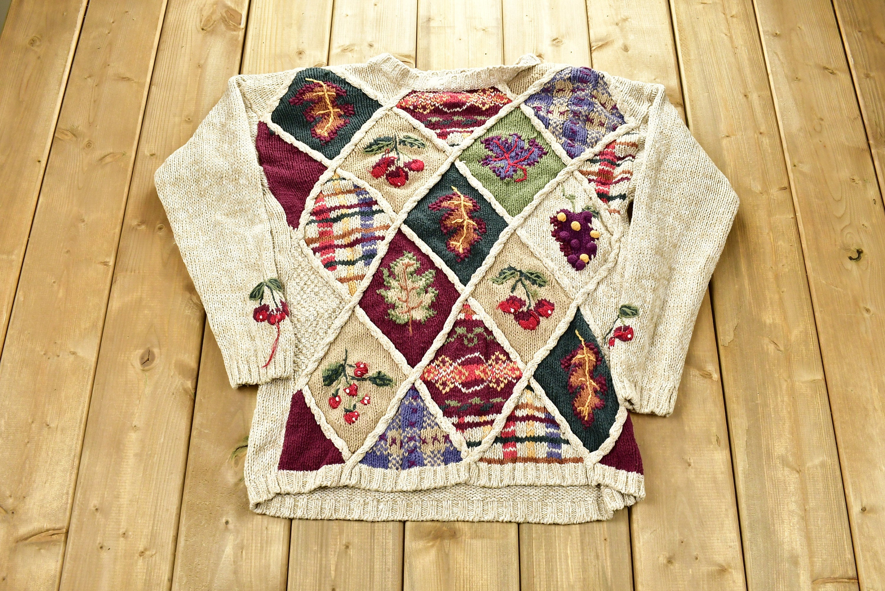 Vintage 1990s White Stag 3D Holiday Knitted Patchwork Ladies Sweater
