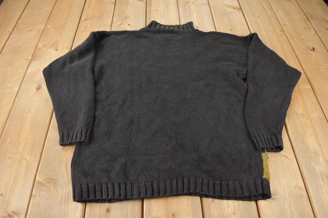 Vintage 1990s Stitches Pumpkin All Over Graphic Knit Mock neck Sweater Size L