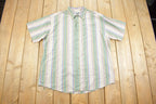 Vintage 1990s Key Elements Striped Pastel Short Sleeved Collard Shirt