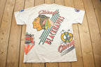 Vintage 1992 Chicago Blackhawks NHL All Over Print Graphic T-Shirt