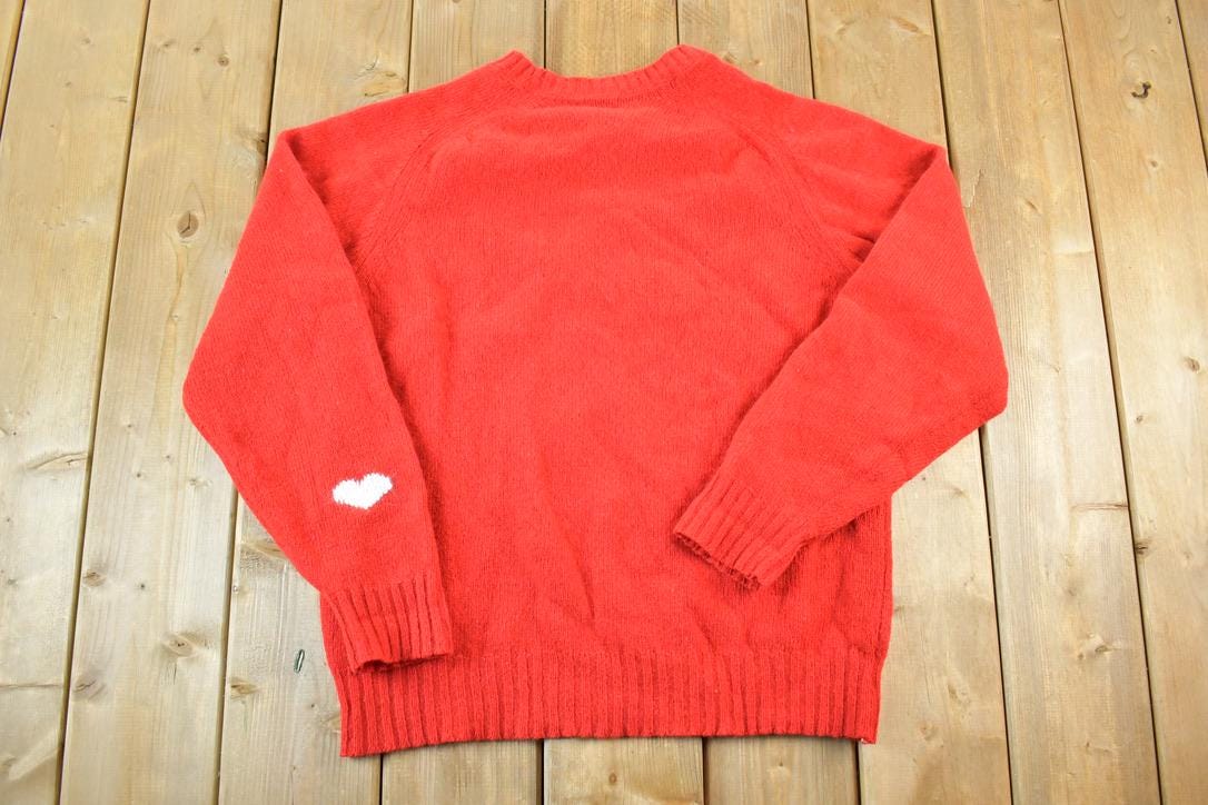 Vintage 1980s Knit Heart Pattern Crewneck Sweater Mens L