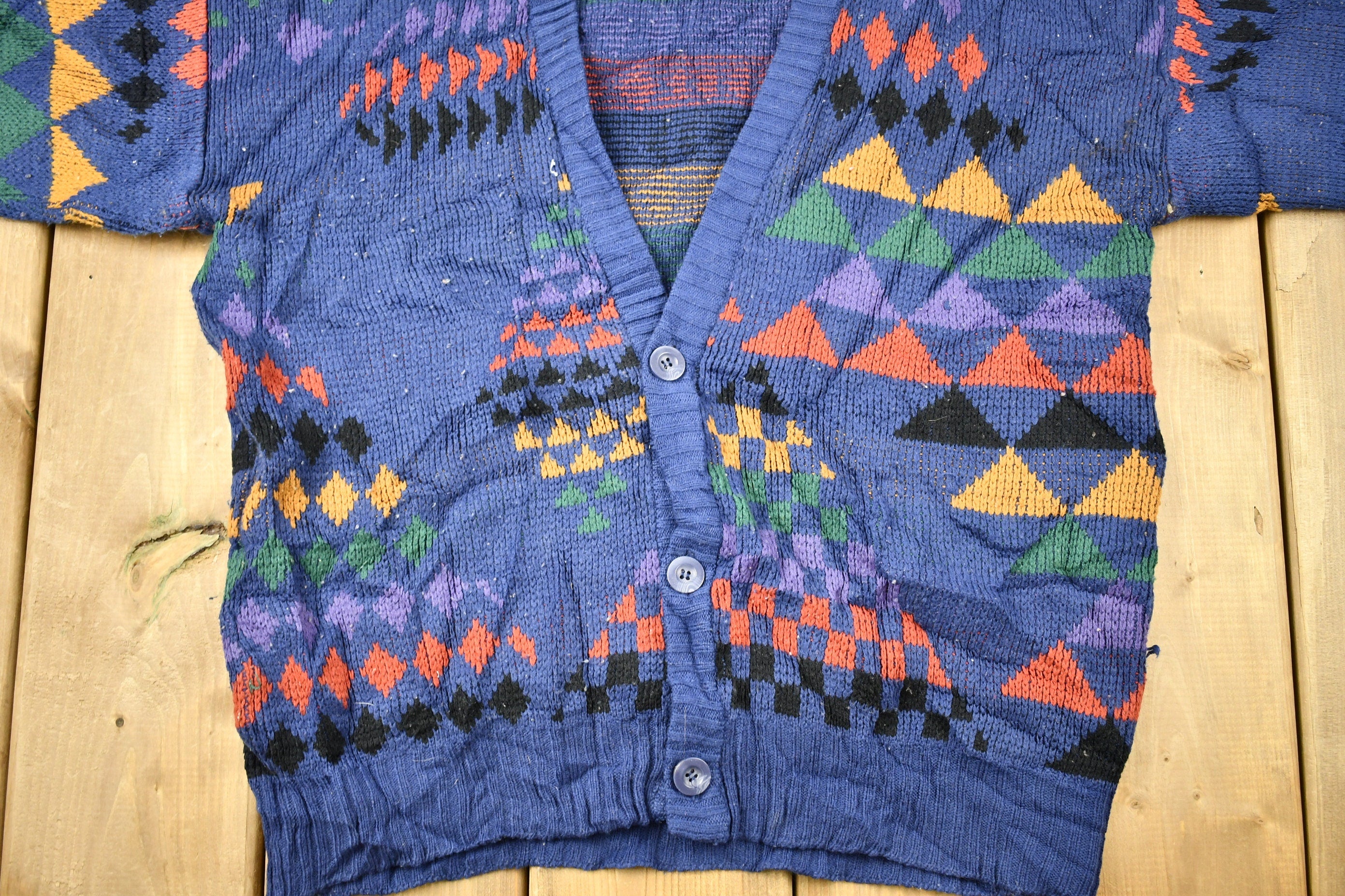 Vintage 1990s Abstract Pattern Knitted Cardigan Sweater