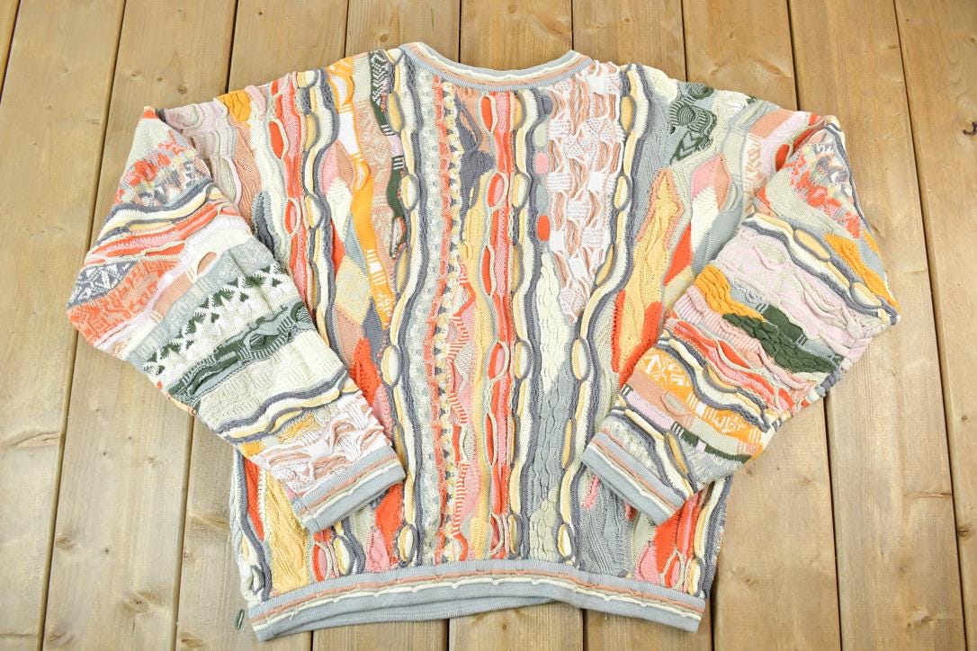 Vintage 1990s Coogi Made In Australia 3D knit 100% Cotton Abstract Pattern Crewneck Sweater