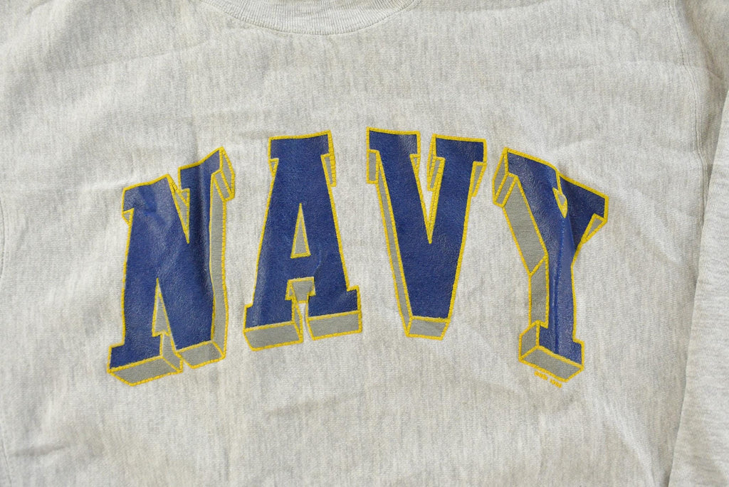 Vintage 1990s Navy Crewneck Sweatshirt Men's Large / 90s Crewneck / Army Military / Pro Weave / Spellout / Naval Academy
