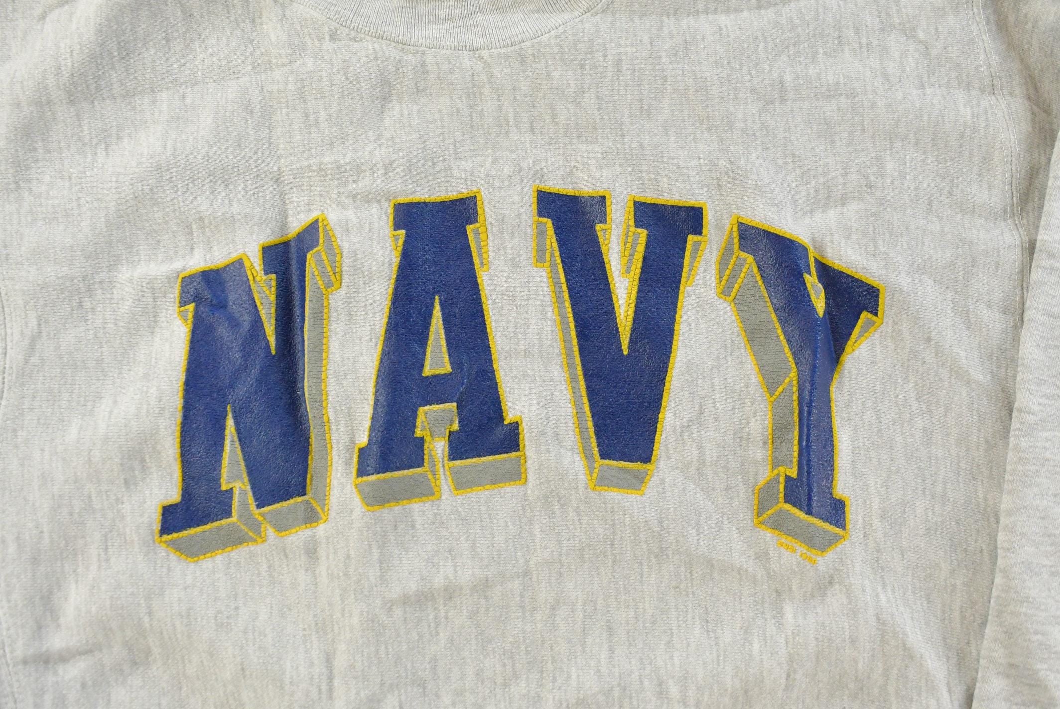 Vintage 1990s Navy Crewneck Sweatshirt Men's Large / 90s Crewneck / Army Military / Pro Weave / Spellout / Naval Academy