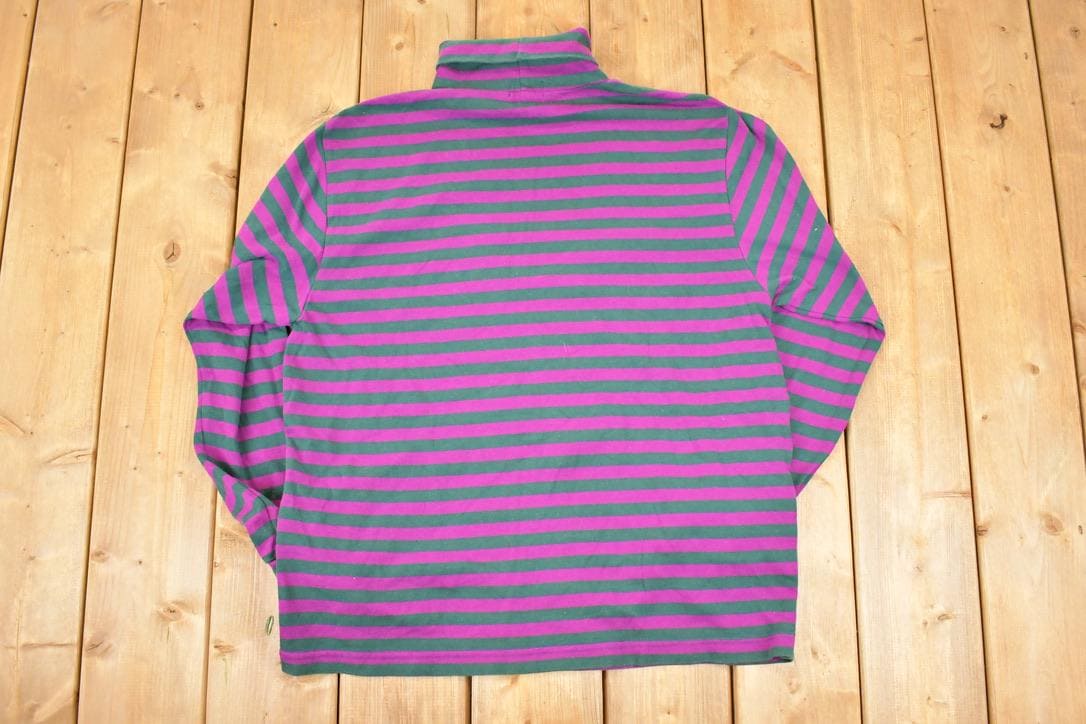 Vintage 1990s Trend Basics Striped Turtleneck Sweatshirt Mens L