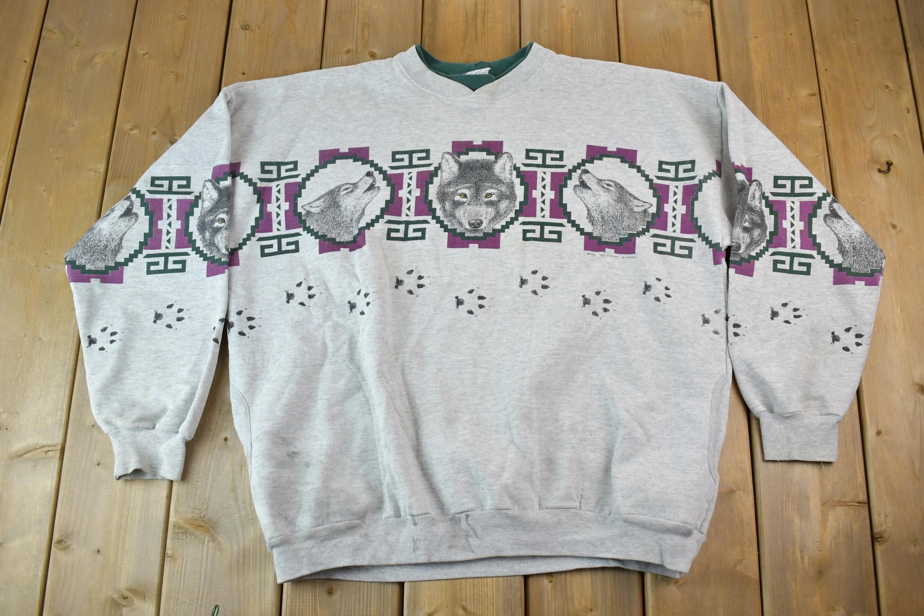 Vintage 1990s Art Unlimited Howling Wolf All Over Print Crewneck
