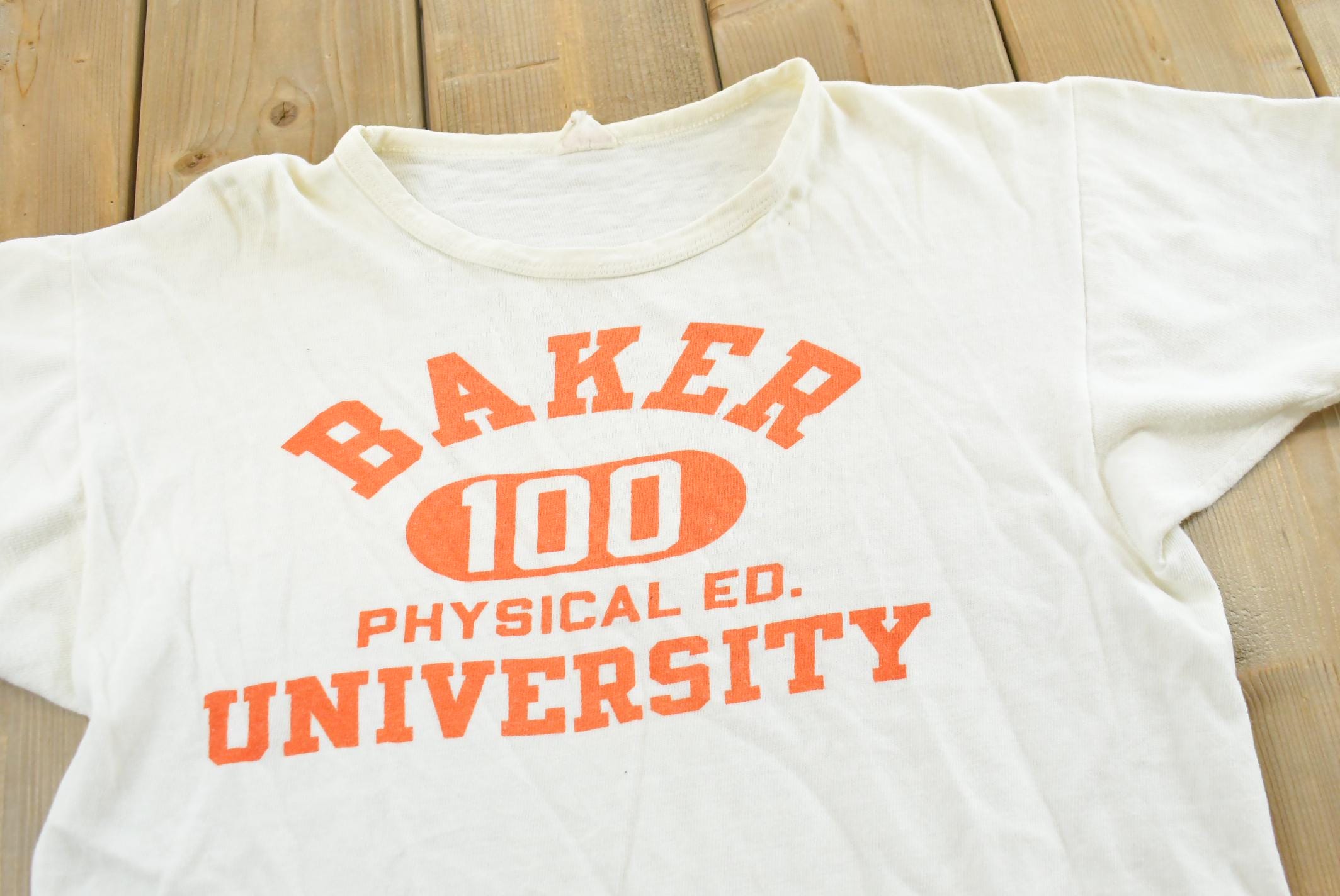 True Vintage 1960s Champion Baker University Physical Education Collegiate T-Shirt Mens M