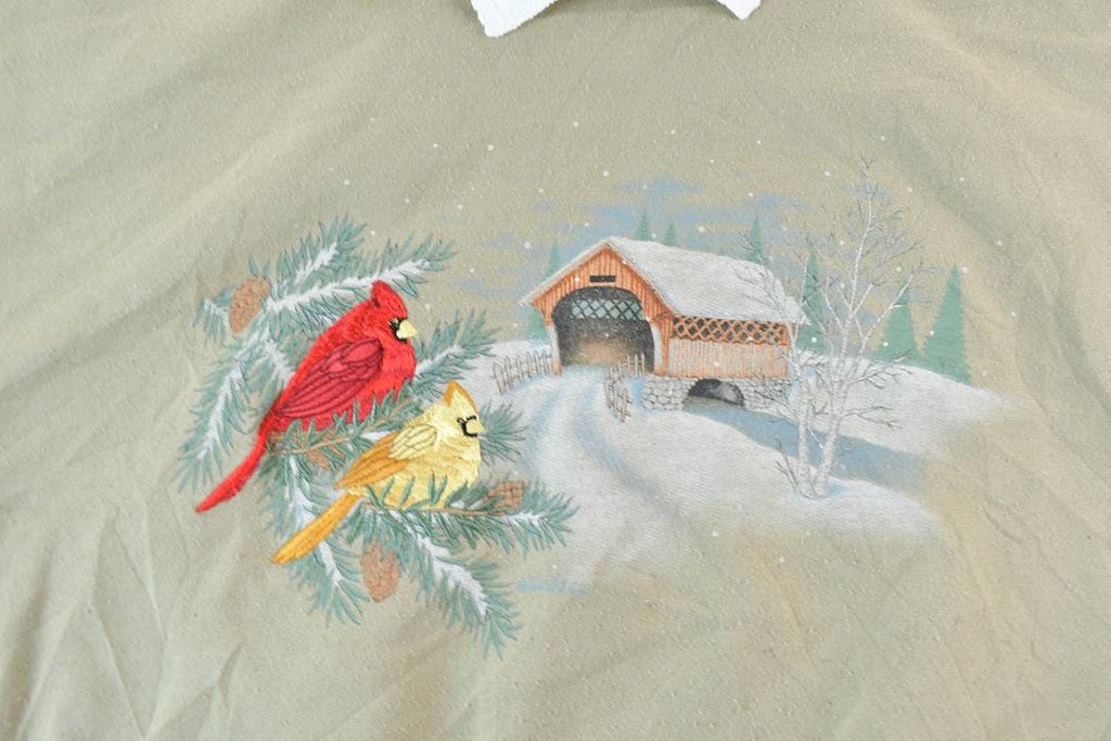 Vintage 1990s Winter Birds Cute Collared Embroidered Crewneck Sweater