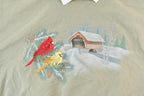 Vintage 1990s Winter Birds Cute Collared Embroidered Crewneck Sweater