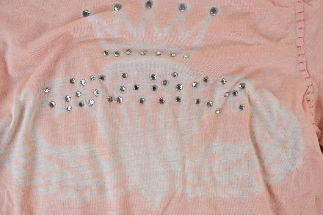 Women Vintage Pink Vigoss Y2K T-Shirt / Vigoss Grunge Skull Print / Contrast Stitch / Internet Famous Clothing / Over Dyed / Y2K Bedazzled