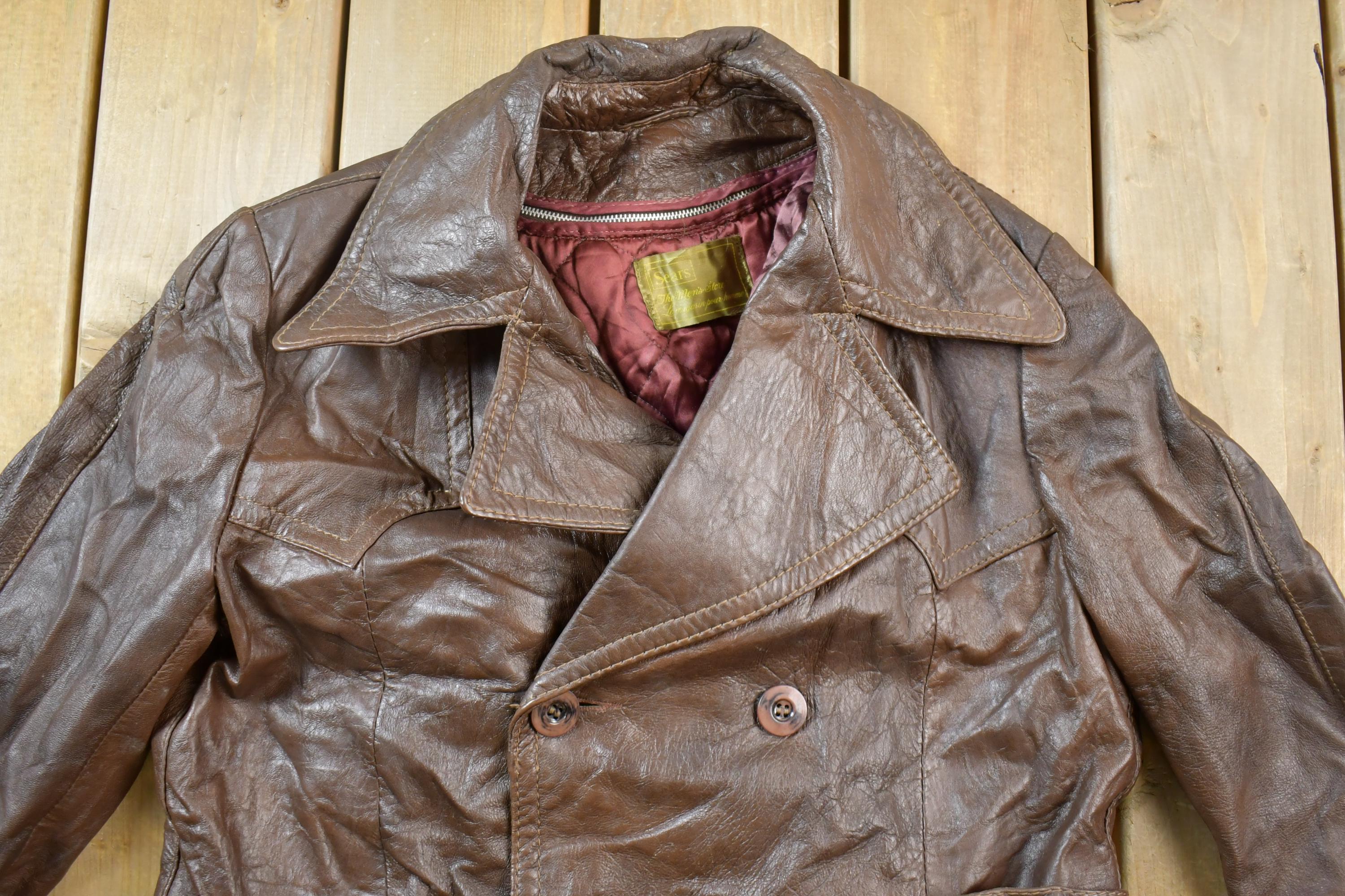 Vintage 1980s Sears Brown Women's Full Length Leather Trench Coat