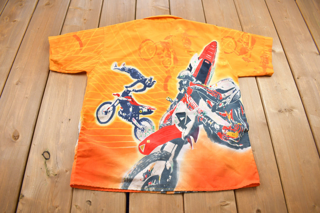 Vintage 2002 No Boundaries Moto Cross Button Up AOP T Shirt