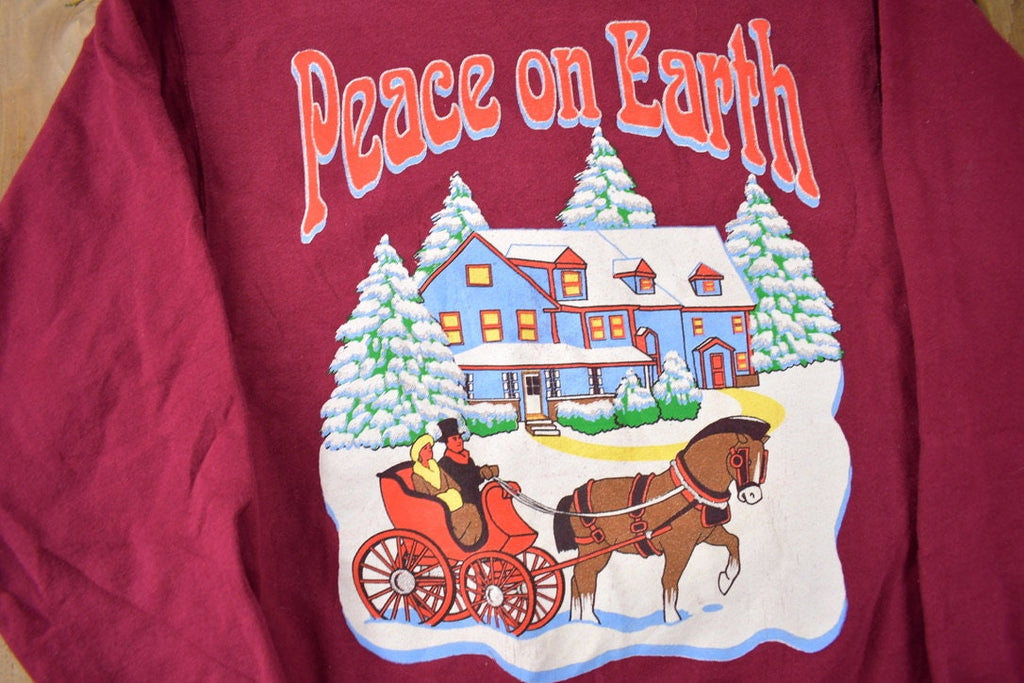 Vintage 1990s Peace On Earth Winter Holiday Theme Crewneck Sweatshirt Size M
