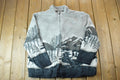 Vintage 1990s Tradition Country Collection All Over Print Mountain Theme Fleece Sweater  Outdoorsman  Hiking  Fleece Zip up