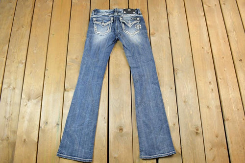 Vintage Y2K Miss Me Bedazzled Low Rise Jeans Size 26x31 / Boot Cut Jeans / Y2K Style / Embroidered Jeans / 2000s / Contrast Stitching