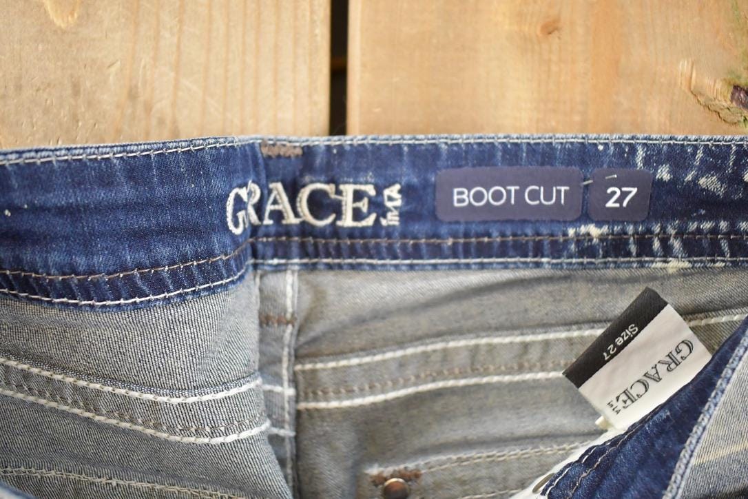 Vintage Deadstock Y2K Grace In LA Bedazzled Low Rise Jeans Women's Size 27 x 32