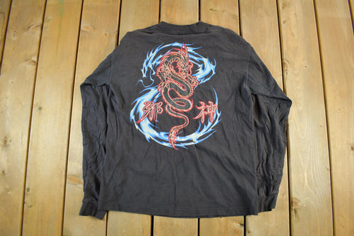 Vintage Y2K Mixology Laboratories Dragon Graphic Long Sleeve T Shirt Size Medium / Goth Metal / East Asian Art