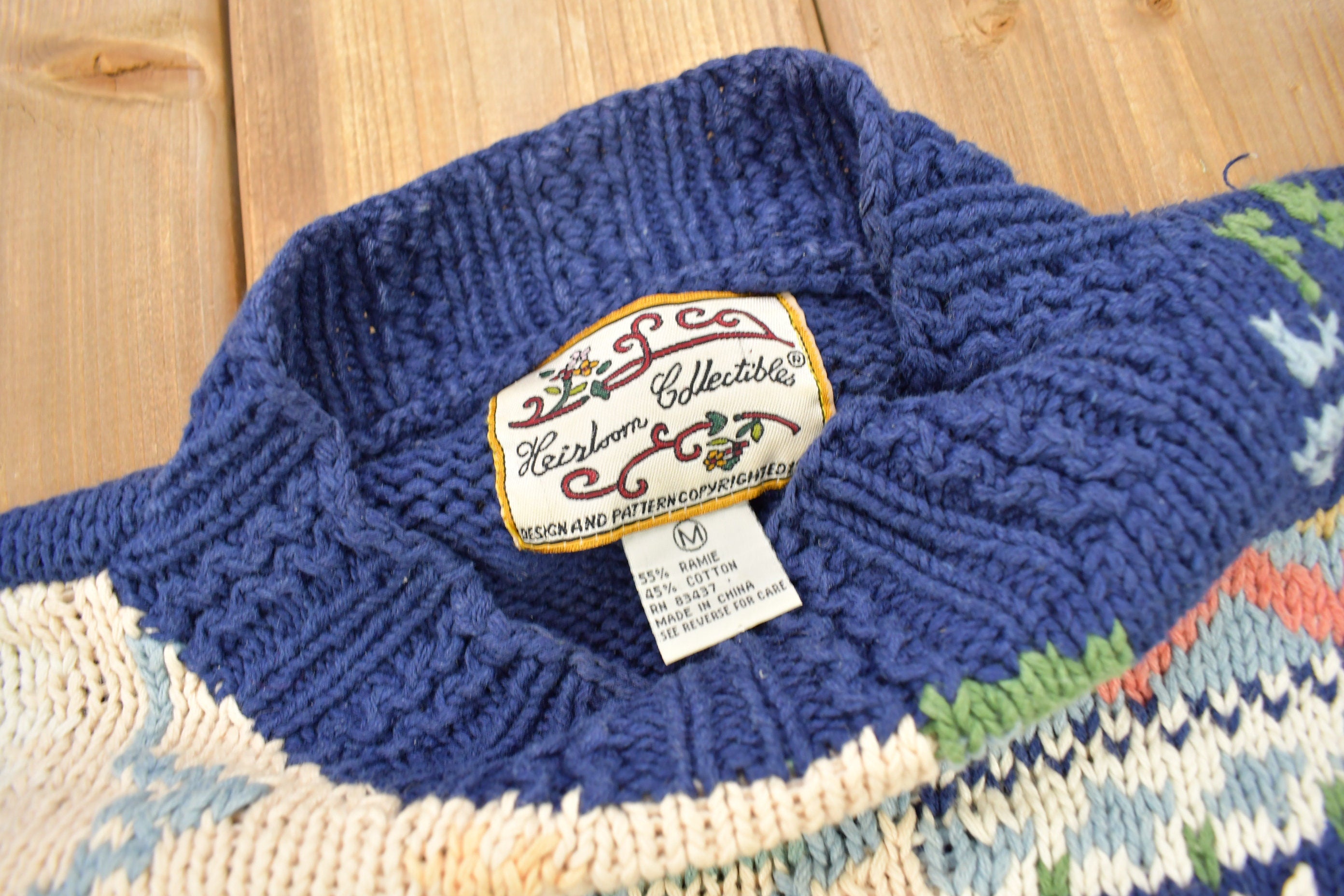 Vintage 1990s Heirloom Collectibles Patchwork Knitted Sweater