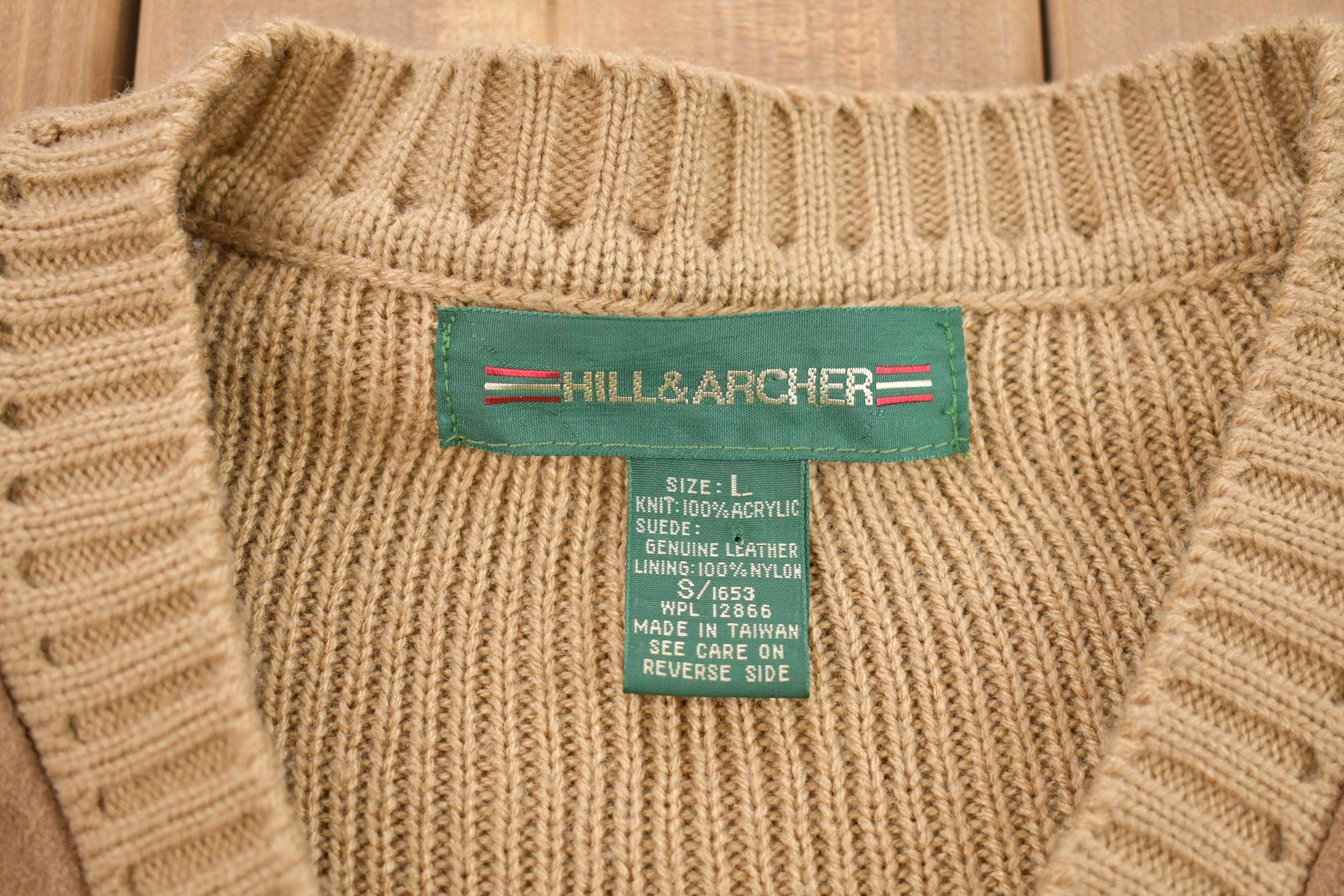 Vintage 1990s Hill & Archer Suede Knitted Sweater