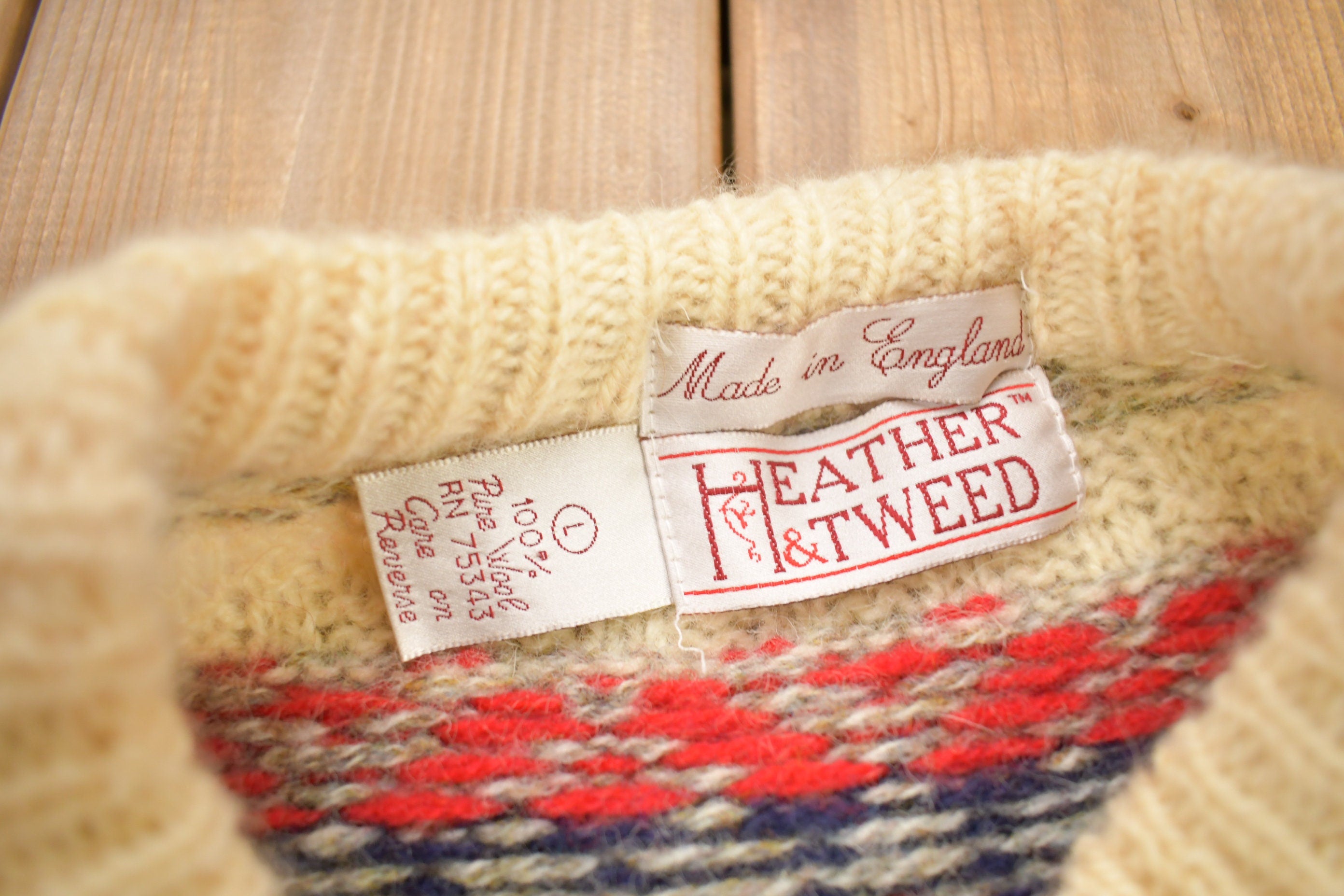 Vintage 1990s Heather & Tweed 100% Wool Knitted Crewneck Sweater