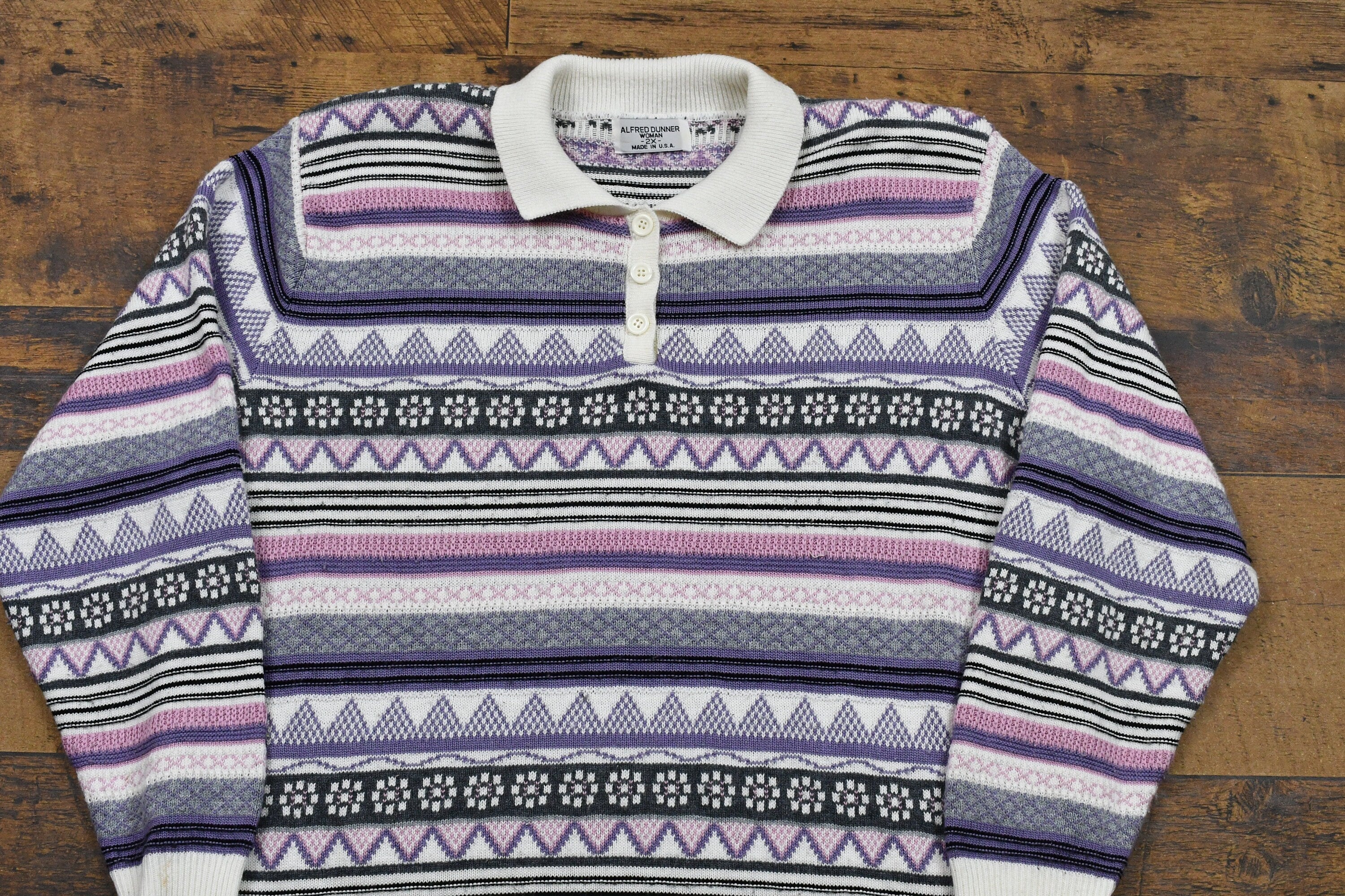 Vintage 1990s Alfred Dunner Womans Collared Knit Sweater