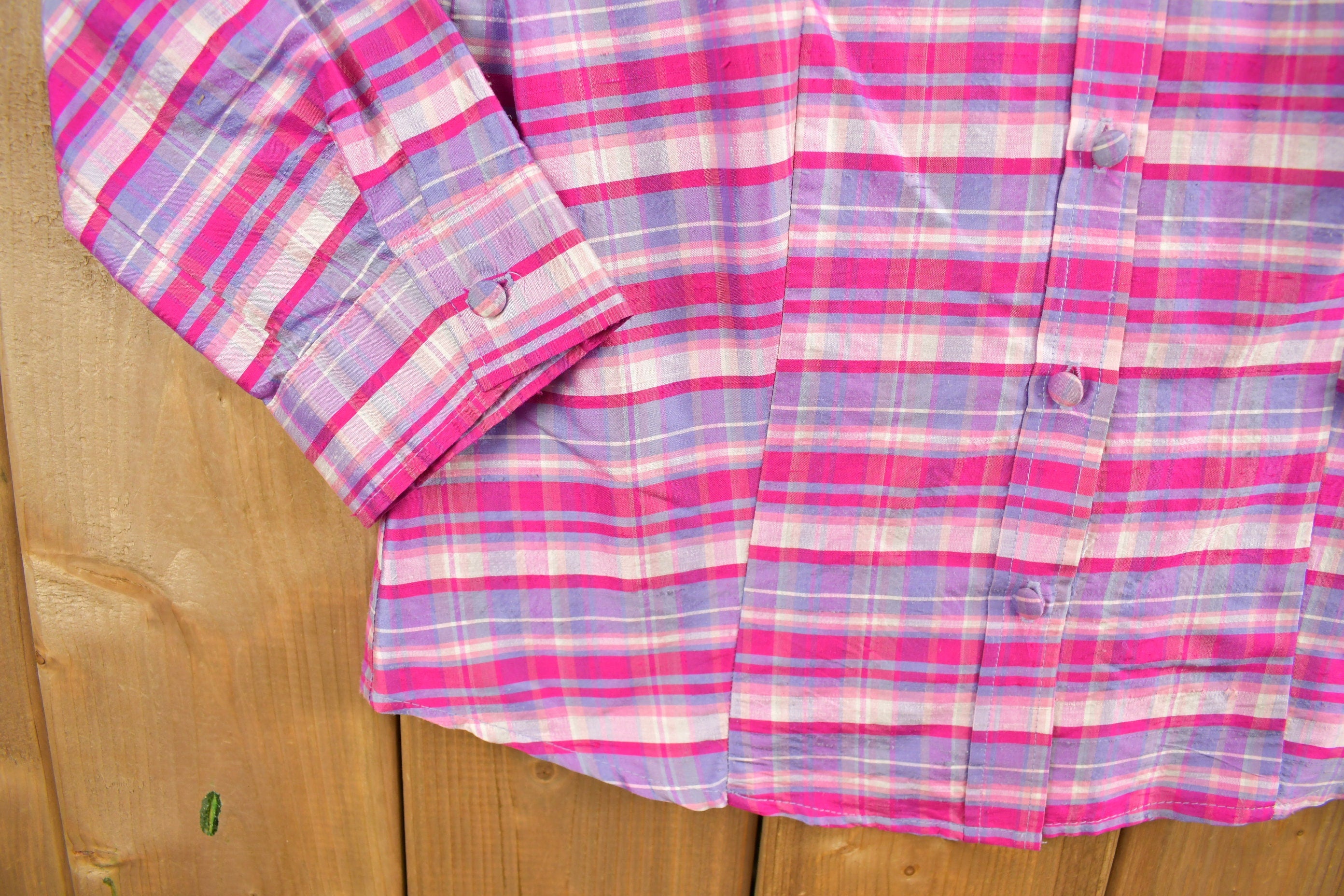 Vintage 1990s Womens Pink Plaid Button Up Shirt