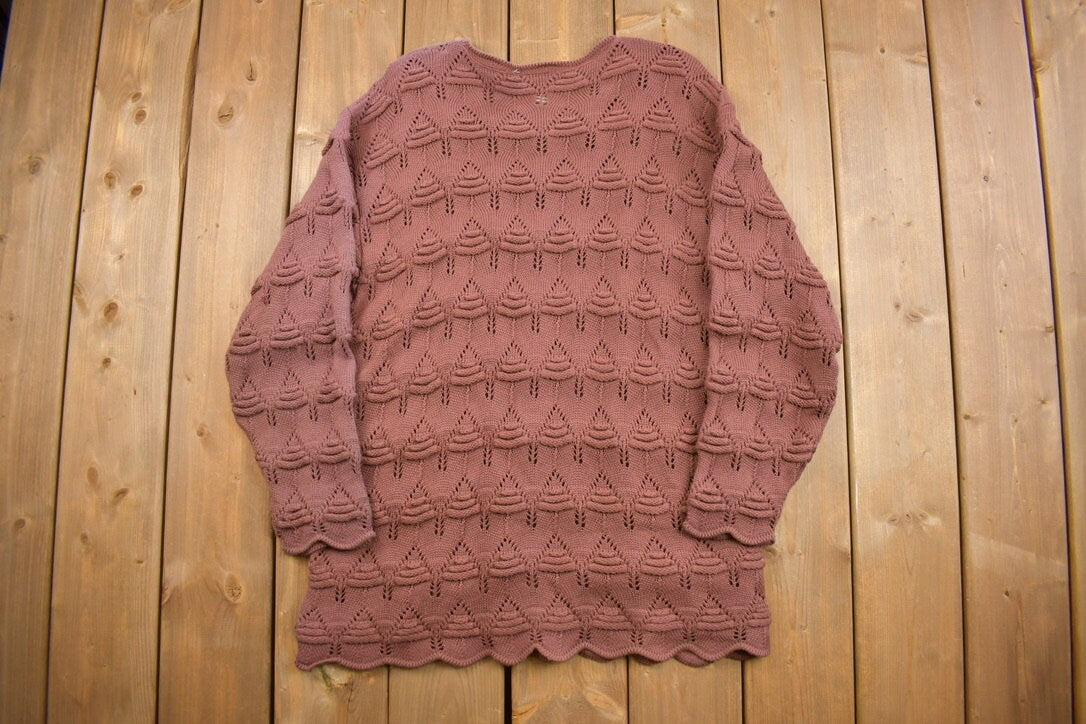 Vintage 1980s Sara Valentino 3D Knitted Crewneck Sweater / Made in Canada / Abstract / 80s Sweater / Button Up /