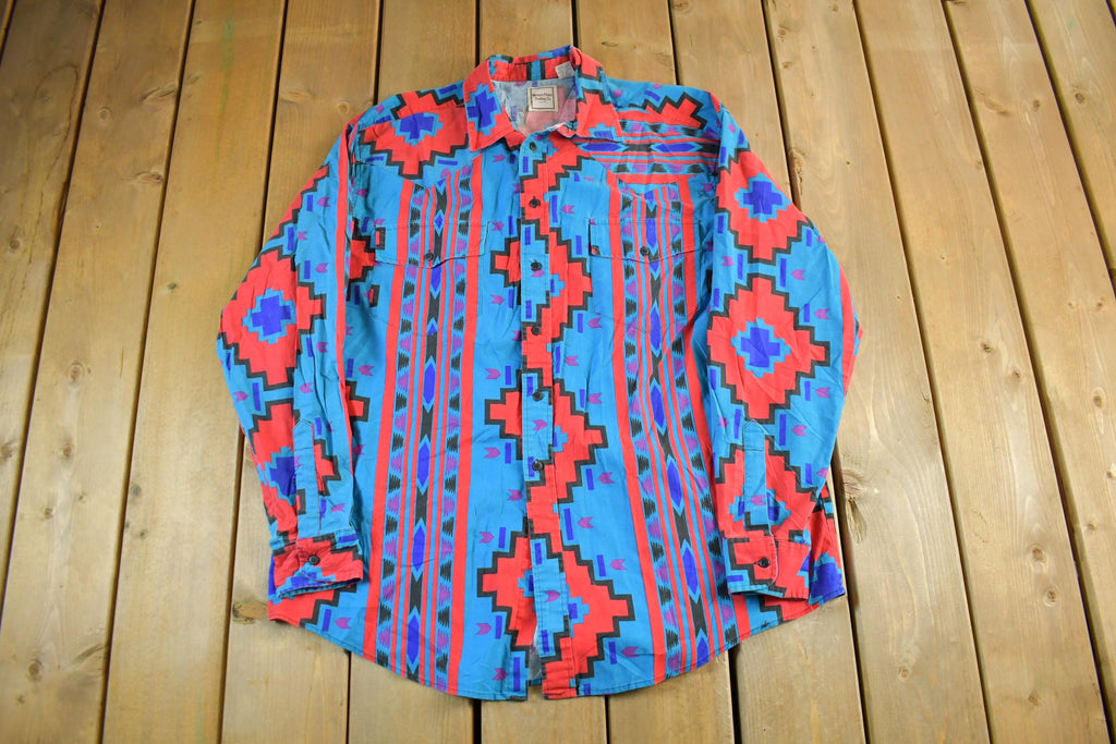 Vintage 1990s Western Plains Trading Co Style Aztec Pattern Button Up Shirt Men's XL